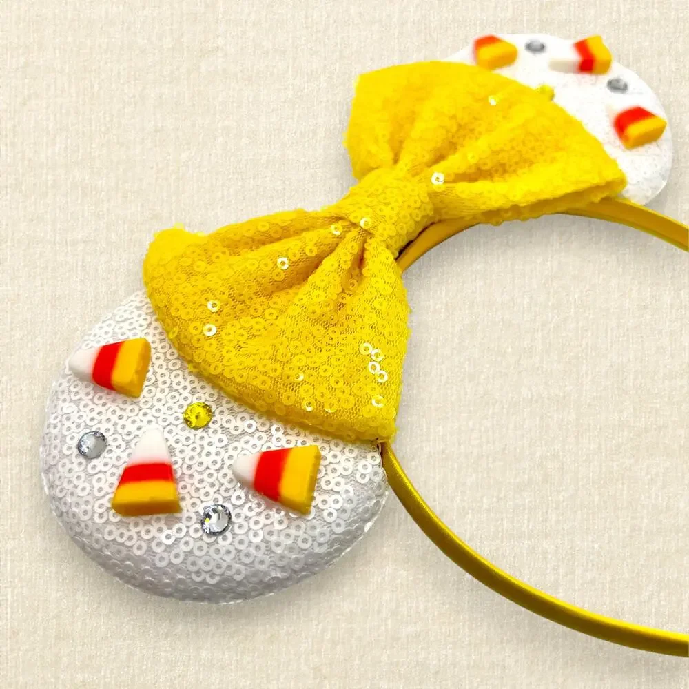 White Sequin Candy Corn Minnie Ears | Disney-Inspired Halloween Mouse Ears